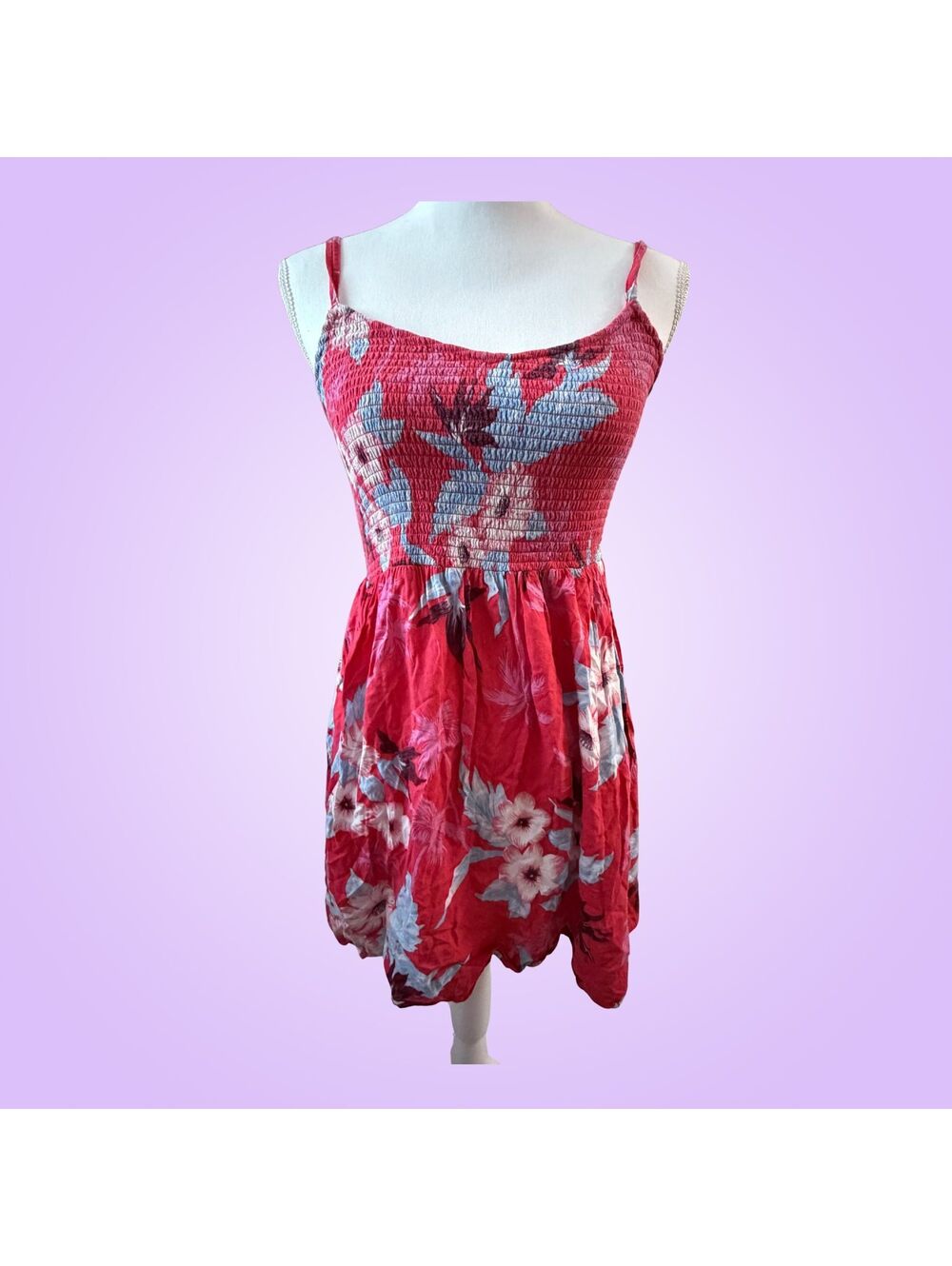 American Eagle Women’s Small Red Floral Smocked Open Back Mini Dress